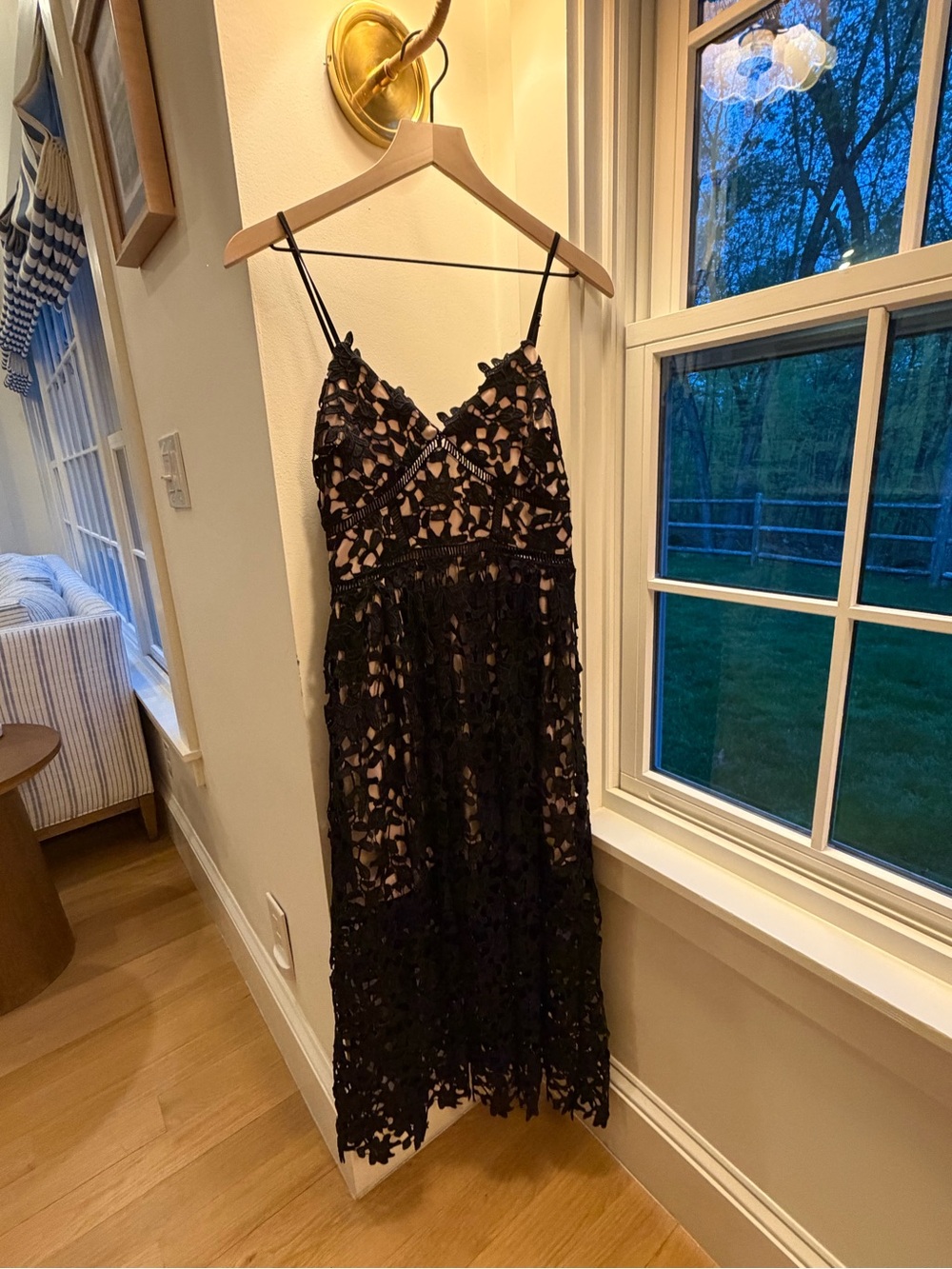 Aqua Black Lace Midi Dress with Spaghetti Straps